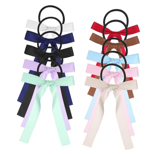 UKCOCO 10stücke Satinschleifenhänder Lange Schleifen Pferdeschwanzhalter Satin-haargummis Bommel-haarschmuck Haarseile Für Kleinkinder Mädchen Haar-accessoires von UKCOCO