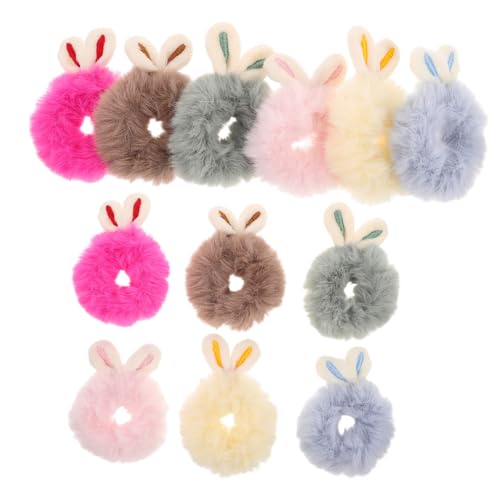 UKCOCO 12stücke Bunte Plüsch-haargummis Mit Kaninchenohren Flauschiges Zubehör Für Kleine Mädchen Weiche Gummibänder Süße Dekorative Haarseile Für Partys Und Täglichen Gebrauch von UKCOCO