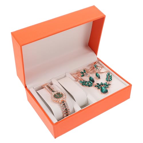 UKCOCO Kristallschmuckset Mit Halskette Ohrringen Und Uhr Grünes Brautschmuckset Für Hochzeitstag Schmuckset Für Damen Perlenuhr Hochzeitsschmuckset von UKCOCO