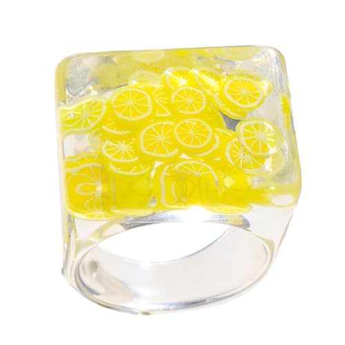 UKCOCO Kreativer Frucht-ring Für Frauen Stilvoller Transparenter Damenring Aus Langlebigem Harz Bunte Auffällige Fingerringe Schmuckstück Oder Geschenk Für Besondere Anlässe von UKCOCO