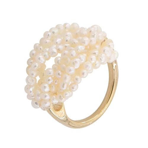UKCOCO Mehrlagiger Fingerring Mit Naturperlen Handgefertigt Schlichtes Und Modisches Design Für Verschiedene Anlässe Und Kleidungsstücke von UKCOCO