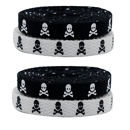 UKCOCO 2 Paar Skull Schnürsenkel Flach Modisch Langlebig für Sneaker Canvas Schuhe Damen Halloween Schuhbänder Trendige Bedruckte Schnürbänder von UKCOCO
