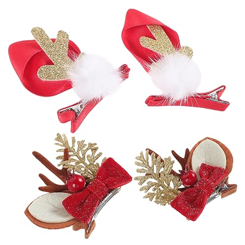UKCOCO 2 Paare Weihnachts Haarclips Rentiergeweih Design Festliche Haarschmuck für Damen Party Cosplay Weihnachten Haarspangen Metall Langlebig und von UKCOCO