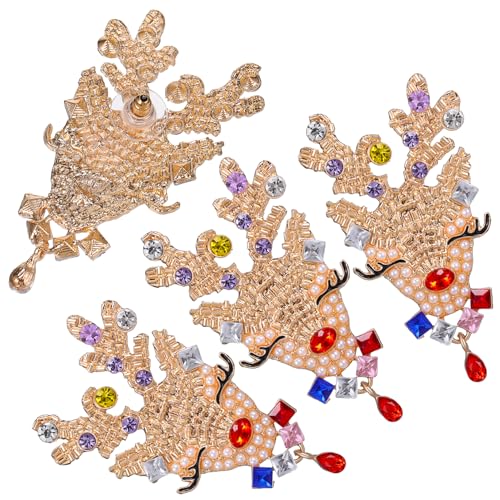 UKCOCO 2 Paare Weihnachtsohrringe aus Langlebiger Legierung mit Funkelnden Strassstein Hängeohrringen Elch Modisch für Damen und Mädchen für Weihnachten Silvester und Festtage von UKCOCO