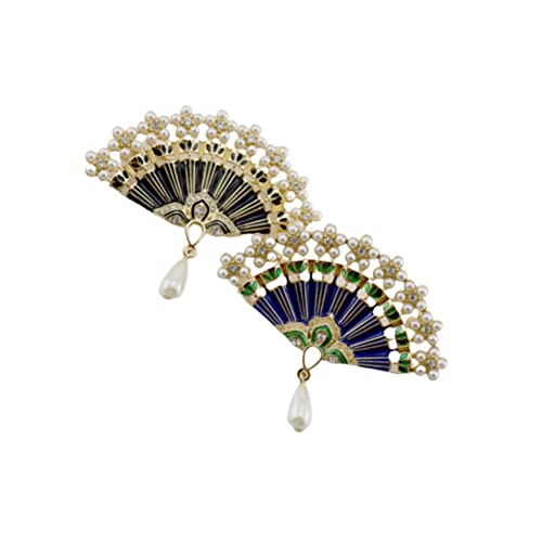 UKCOCO 2 STÜCK Broschen Damen Fan Form Perlen Strass Chinesische Fächer Brustnadeln Klassische Schmuckaccessoires für Frauen Geschenkidee Passend zu Kleid Pullover Schal Blau Schwarz von UKCOCO