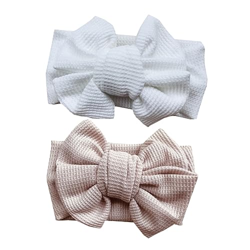 UKCOCO 2 Stück Haarband für Neugeborene mit Großen Schleifen Dehnbares Stirnband Baumwolle für Babys Haaraccessoire für Kleinkinder für Besondere Anlässe und Tägliches Tragen von UKCOCO