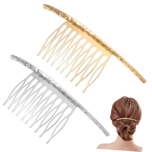 UKCOCO 2 Stück Haarkämme in Gold und Silber Haarspangen mit Gewellter Oberfläche Seitliche Haarklammern für Damen und Mädchen Vielseitiges Haar Accessoire für Alltag und Festliche von UKCOCO