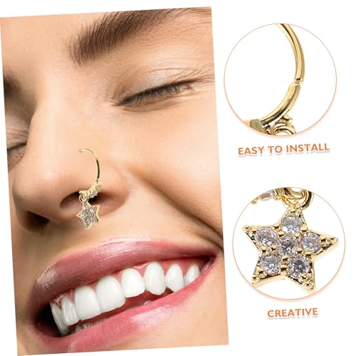 UKCOCO 2 Stück Kreative Nasenringe mit Stern Mond Anhängern Nasenpiercing Schmuck aus Metall Funkelnde Strasssteine Bequem Tragbar Damen Nasenhoops für Stilvolle Outfits von UKCOCO
