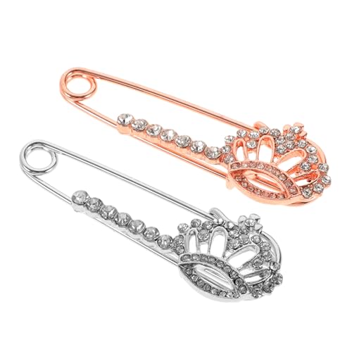 UKCOCO 2 Stück Kronenbrosche mit Sicherheitsnadel Dekorative Anstecknadel für Strickjacken und Schals Schmuckbrosche für Damen Kleidungspins in Roségold und Weißgold von UKCOCO