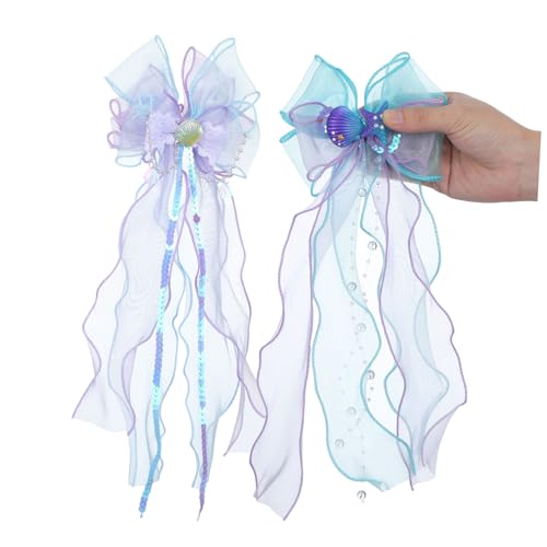 UKCOCO 2 Stück Meerjungfrau Haarspangen mit Schleifenmotiv Leichte Haarklammern mit Muschel und Seestern Design Komfortable Accessoires für Frauen und Mädchen Geeignet für Alltag und von UKCOCO