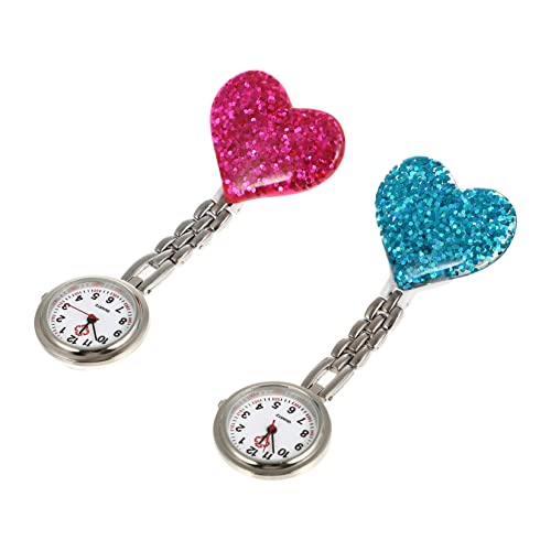 UKCOCO Shöne Bescherung 2 STK Taschenuhr Tragbare Tasche Clip Auf Hängende Uhr Revers Uhr Damenuhren Für Damen Pflegeuhr Mädchen Schöne Uhr Arztuhr Liebe Schmücken Normaler Glasspiegel von UKCOCO