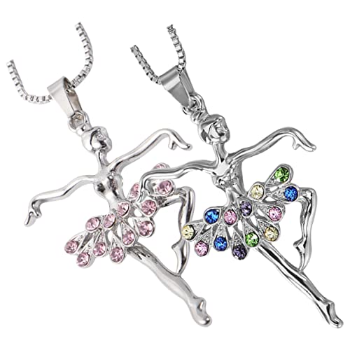 UKCOCO 2 Stück Teiliges Ballerina Halskette mit Funkelnden Strasssteinen Zarte Kette Modischer Schmuck für Mädchen als Ballett und Alltagsaccessoire von UKCOCO