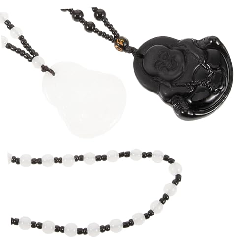 UKCOCO 2 Stück Teiliges Buddha Halsketten Ethno Stil Jadeoptik Lange Damen Herren Schmuck von UKCOCO