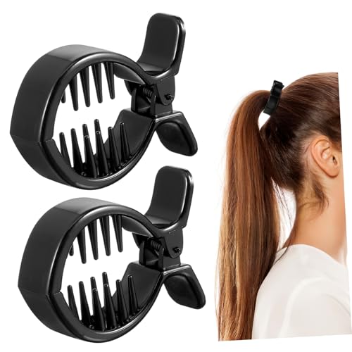 UKCOCO 2 Stück Teiliges Rundes Gezahntes Haarklammer Starker Schwarzer Haarclip für Pferdeschwanz und Dutt Langlebig und Einfach zu Befestigen für Frauen Haartypen Geeignet von UKCOCO
