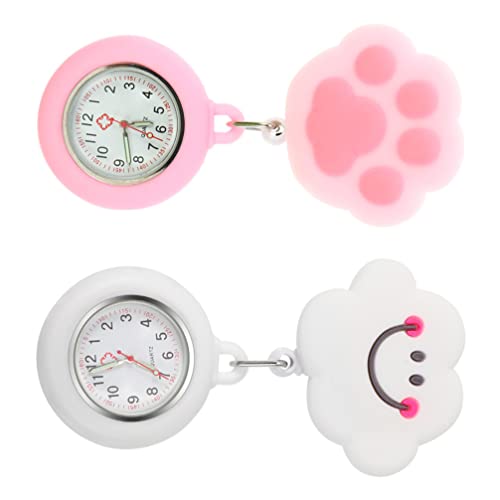 UKCOCO 2 Stücke Uhr Wolken Taschenuhr Katze Pfote Schwesternuhr Quarzuhr Clip On Uhr Silikon Uhr H?ngeuhr Pflegeuhr Fob Uhr Prüfung Uhr Pulsuhr für Pflege Arzt Student Damen von UKCOCO