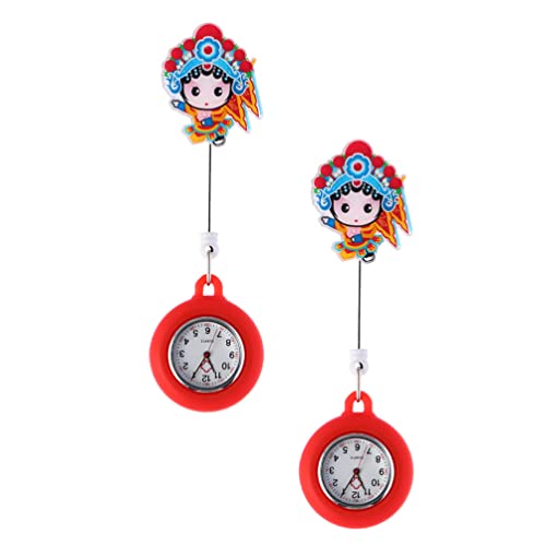 UKCOCO Taschenuhr 2 Stücke Womens Clip auf Uhr Nette Peking Opera Charaktere Revers Hängende Arzt Klinik Personal Tunika Stethoskop Abzeichen Quarz Fob Pocket Watch Retractable Watch von UKCOCO