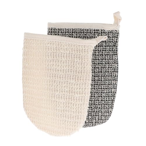 UKCOCO 2Stücke Badehandschuhe Doppelseitige Peeling für Spa und Natürlicher Luffa Waschlappen für Sanfte Massage und Hautpflege für Männer von UKCOCO
