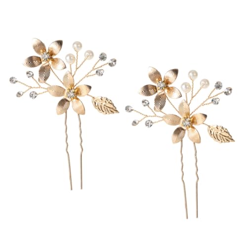 UKCOCO 2Stücke Braut Haarnadeln mit Blumenblatt Design Eleganter Haarschmuck für Damen Vielseitig Einsetzbar für Feste Partys und Besondere Anlässe Gold von UKCOCO