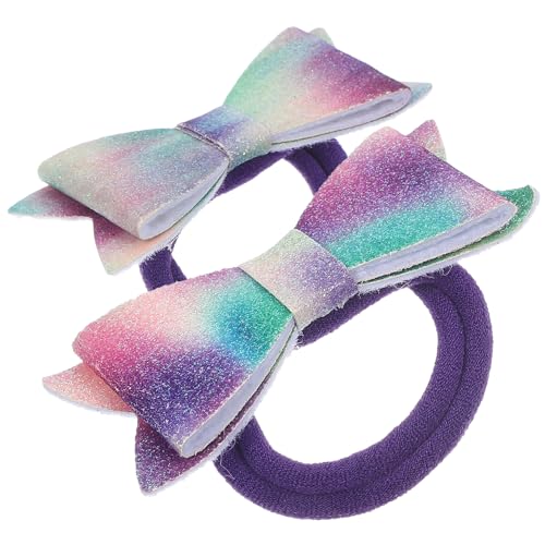 UKCOCO 2stücke Elastische Pferdeschwanzhalter Mit Schleife Für Mädchen Glitzer-haargummis Haarseile Mit Schleife Praktisch Für Anlässe von UKCOCO