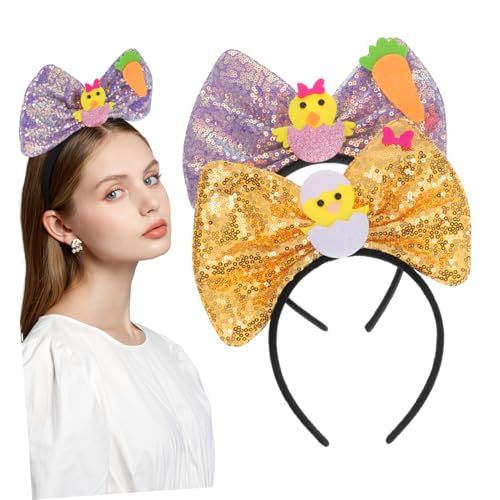 UKCOCO 2stücke Großes Schleifen-stirnband Mit Glitzer-pailletten Für Osterpartys Festliche Kopfschmuck Für Mädchen Und Frauen Bezauberndes Party-haar-accessoire Weich Und Bequem Zu von UKCOCO