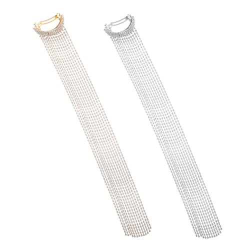 UKCOCO 2stücke Lange Haarspangen Mit Quaste Und Strass Silber Und Gold Haarschmuck Für Frauen Und Mädchen Pferdeschwanzclips Mit Festem Halt von UKCOCO