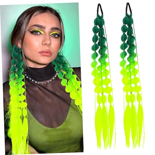 UKCOCO 2stücke Langhaar Afro Puff Perücke Mit Buntem Bubble Braid Pferdeschwanz Haarverlängerung Für Frauen Und Mädchen Festivals Und Musik-events von UKCOCO