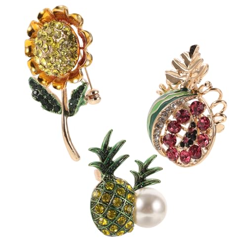 UKCOCO 3 Stück Broschen Anstecker Wasser Ananas Sonnenblume Strickjacke Schmucknadel Metall für Damen Studenten Vielseitiges Modisches Accessoire für Alltag Schule von UKCOCO