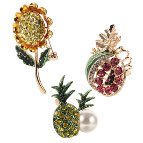 UKCOCO 3 Stück Bunte Obstbroschen Set Teilig mit Ananas Wassermelone und Sonnenblume Strickjacken Brosche Damen Weiches Metall Eleganter Trauben Style Vielseitiger Modeschmuck für Alltag von UKCOCO