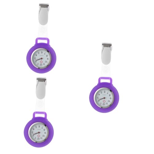 UKCOCO Lieferungen 3st Brustuhr Brosche Uhr Pflegeuhren Für Krankenschwestern Einziehbare Digitaluhr Damen Taschenuhr Karikatur Liner-Legierung Lanyard Violett Mann Abzeichen von UKCOCO