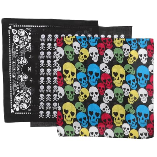 UKCOCO 3 Stück Schwarzes Bandana aus Baumwolle Atmungsaktiv und Elastisch Vielseitig Tragbar als Stirnband Halstuch oder Schal für Damen und Herren für Halloween Outdoor Sport und von UKCOCO