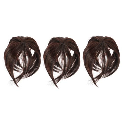 UKCOCO 3 Stück Teiliges Echthaar Haarteile für Frauen Haartopper für Dünnes Haar Am Oberkopf Kurze Atmungsaktive Perückenaufsätze Tiefbraun Volumengebend und Weißhaarabdeckend von UKCOCO