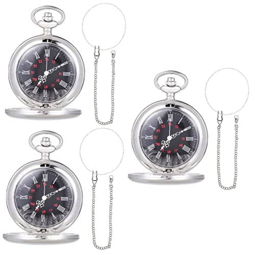 UKCOCO 3St Taschenuhr Stainless Steel inoxlm Unisex-Uhr Retro Uhr schenken Sekundenzeiger Geschenke für Kleinkinder ab 1 Jahr Chain ketze Funky Antiquität Anschauen Kette Mann Legierung von UKCOCO