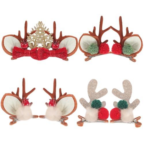 UKCOCO 4 Paare Weihnachts Haarspangen Hirschgeweih Haarschmuck für Frauen Festliche Clips mit Schleifen und Rentiermotiv Praktische und Auffällige Accessoires für Weihnachtsfeier von UKCOCO