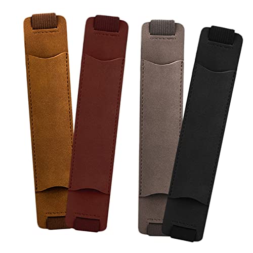 UKCOCO 4 Stück Elastische Leder Stiftetuis Einzelne Stifttaschen aus Mattem Vintage Leder Stiftschutz für Notizbuch und Schreibgeräte Schwarz Braun Weinrot Langlebig und Schützend von UKCOCO