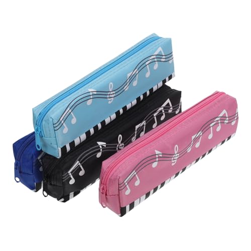 UKCOCO 4 Stück Federmäppchen für Schüler Mädchen Quadratische Stiftetasche mit Klaviermotiv Reißverschlussleicht zu Öffnen Bunte Farben Schwarz Blau Hellblau Rosa Geräumige von UKCOCO