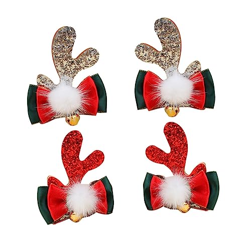 UKCOCO 4 Stück Weihnachts Haarspangen Teilig mit Schleifen Geweih Design Leichte Haarschmuck Clips aus Langlebigem für Xmas Party und Festliche Anlässe bei Mädchen und Damen von UKCOCO