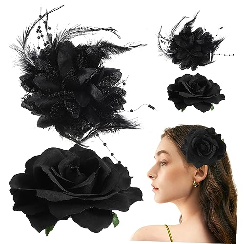 UKCOCO 4stücke Blumen Haarspangen Für Frauen Rosen-haarspangen Schwarze Blumen-haar-accessoires Für Hochzeit von UKCOCO