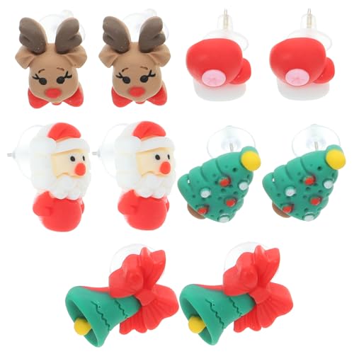UKCOCO 5 Paare Weihnachts Ohrstecker Damen Resin Ohrschmuck Leicht Robust Festliche Ohrstecker für Frauen Teenager Weihnachten Weihnachtsbaum Glocke Weihnachtsmann Design von UKCOCO