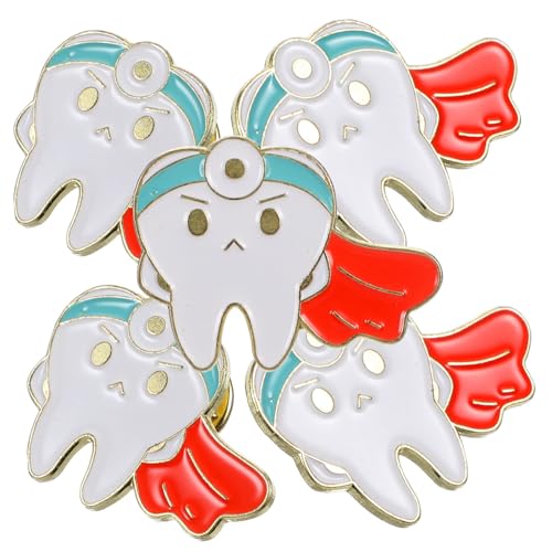 UKCOCO 5 Stück Teiliges Zahn Broschen aus Metall Niedliche Cartoon Zahn Anstecknadeln Dekorative Emaille Pins für Kleidung Rucksäcke Taschen Accessoires für Freunde von UKCOCO