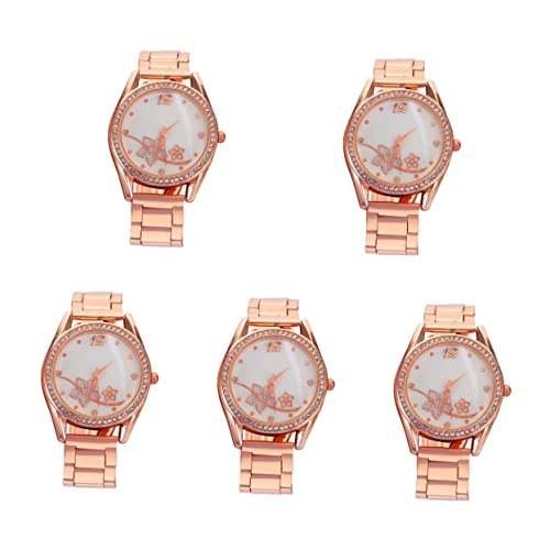 UKCOCO 5st Damen Quarzuhr Geschenk Ansehen Armbanduhr Für Damenarmbanduhren Uhr Mit Legierungsarmband Damengeschenke Damenuhr Roségold Handgelenk Sportdekor Student Glas Kleid Beiläufig von UKCOCO