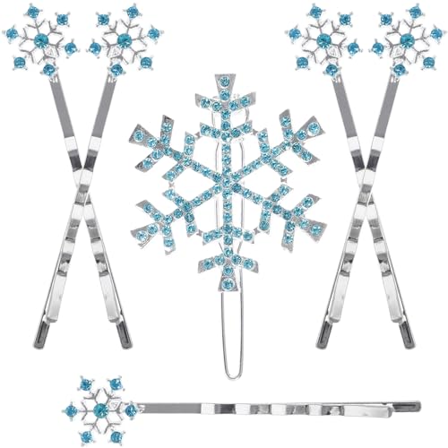 UKCOCO 6 Schneeflocken-Haarspangen Haarnadeln Aus Metalllegierung Für Kinder Blaue Haar-Accessoires (5 Haarspangen + 1 Krallenklammer) von UKCOCO