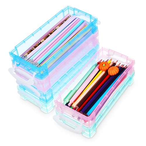 UKCOCO 6 Stück Teiliges Transparentes Kunststoff Stifteetui Wasserfester Federmäppchen Organizer Blau Grün und Große Aufbewahrungsbox für Stifte Marker Pinsel und Schreibwaren von UKCOCO