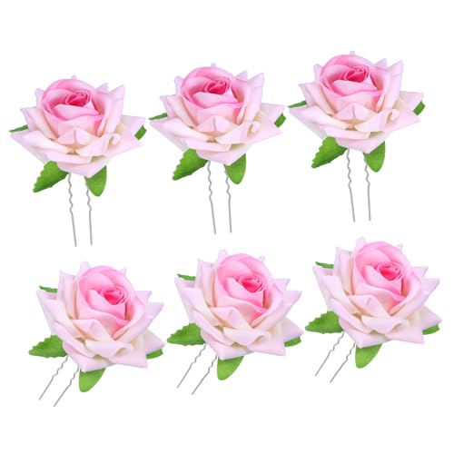 UKCOCO 6 Stück Teiliges U Förmige Haarnadeln Damen Vintage Haarschmuck Rosa Stoffrosen Haarforken Langlebig und Modisch für Mittleres Langes Haar von UKCOCO