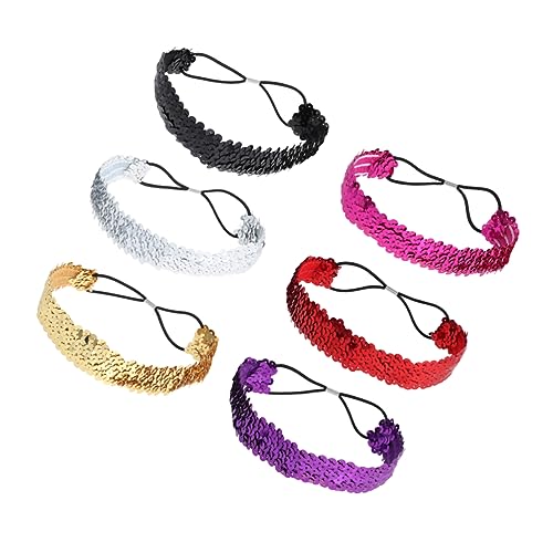 UKCOCO 6Stücke Pailletten Haarbänder für Glitzer Stirnband Schwarz Silber Rot und Elastisches Haarschmuck für Täglichen Gebrauch von UKCOCO