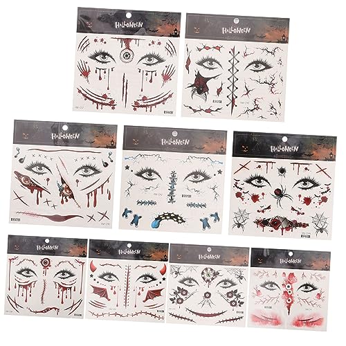 UKCOCO 9Blätter Teiliges Halloween Narben Tattoos Wasserdichte Gesicht Aufkleber für Schaurige Make Up Looks Kostümparty und Cosplay Lebensechte Wunden und Narben Decals UKCOCO 9Blätter Teiliges Halloween Narben Tattoos Wasserdichte Gesicht Aufkleber für Schaurige Make Up Looks Kostümparty und Cosplay Lebensechte Wunden und Narben Decals von UKCOCO
