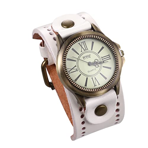 UKCOCO Frauen Armbänder Damenuhren Vintage Quarz Uhren Vintage R?mische Literale Armbanduhr mit Lederband Casual Quarz Armbanduhr für Frau (Wei?) Gut Ablesbare Armbanduhr Lederarmbänder von UKCOCO