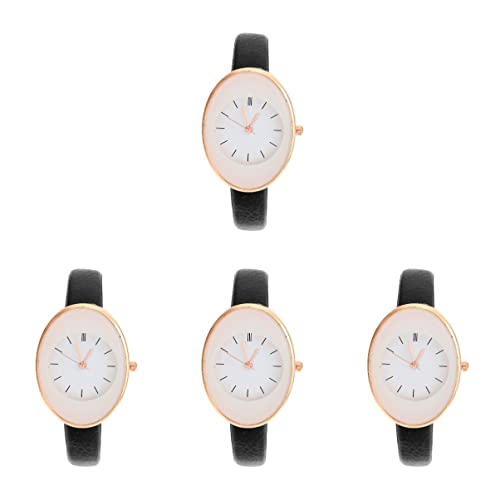 UKCOCO Betrachten 4 Stück Quarzuhr Für Damen Armbanduhr Modische Uhr Freizeit Uhr Mit Lederarmband Für Damen en Frauen-Armband-dekor Oberflächenmaterial: Glas Uhrkette Mädchen Gürtel von UKCOCO