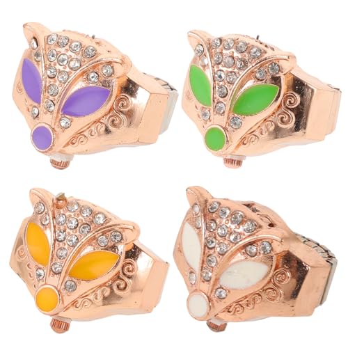 UKCOCO Quarz Fingerring Uhr: Strass Fingeruhr Dekorative Vintage Flip- Up Katze Form Abdeckung Watch Danksagung dchen Frauen Damen Schwarz von UKCOCO