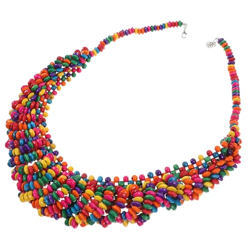 UKCOCO Boho Halskette Damen Ethnischer Stil Bunte Holzperlen Mehrlagige Quasten Halskette Modischer Pullover Schmuck für Frauen und Mädchen von UKCOCO