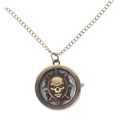 UKCOCO Totenkopf-taschenuhr Halskette Taschenuhr Stahltaschenuhr Taschenuhr Mit Kette Quarz Taschenuhr Metalltaschenuhr Retro Taschenuhr Messer Und Gabel Fräulein Geisterkopf Legierung von UKCOCO